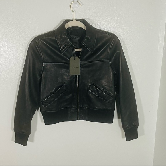NEW All Saints Pascao Leather Bomber Jacket Black Bikercore Club Retro Outerwear - Picture 2 of 13